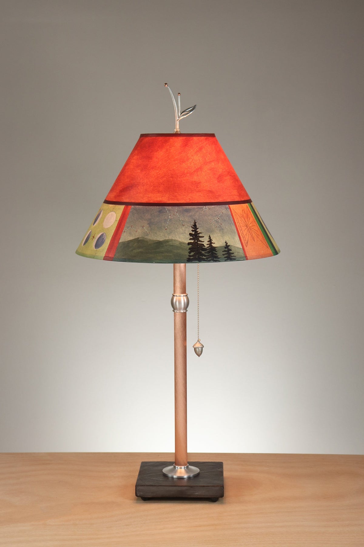 Janna Ugone &amp; Co Table Lamp Copper Table Lamp with Medium Conical Shade in Midnight Dreams in Crimson