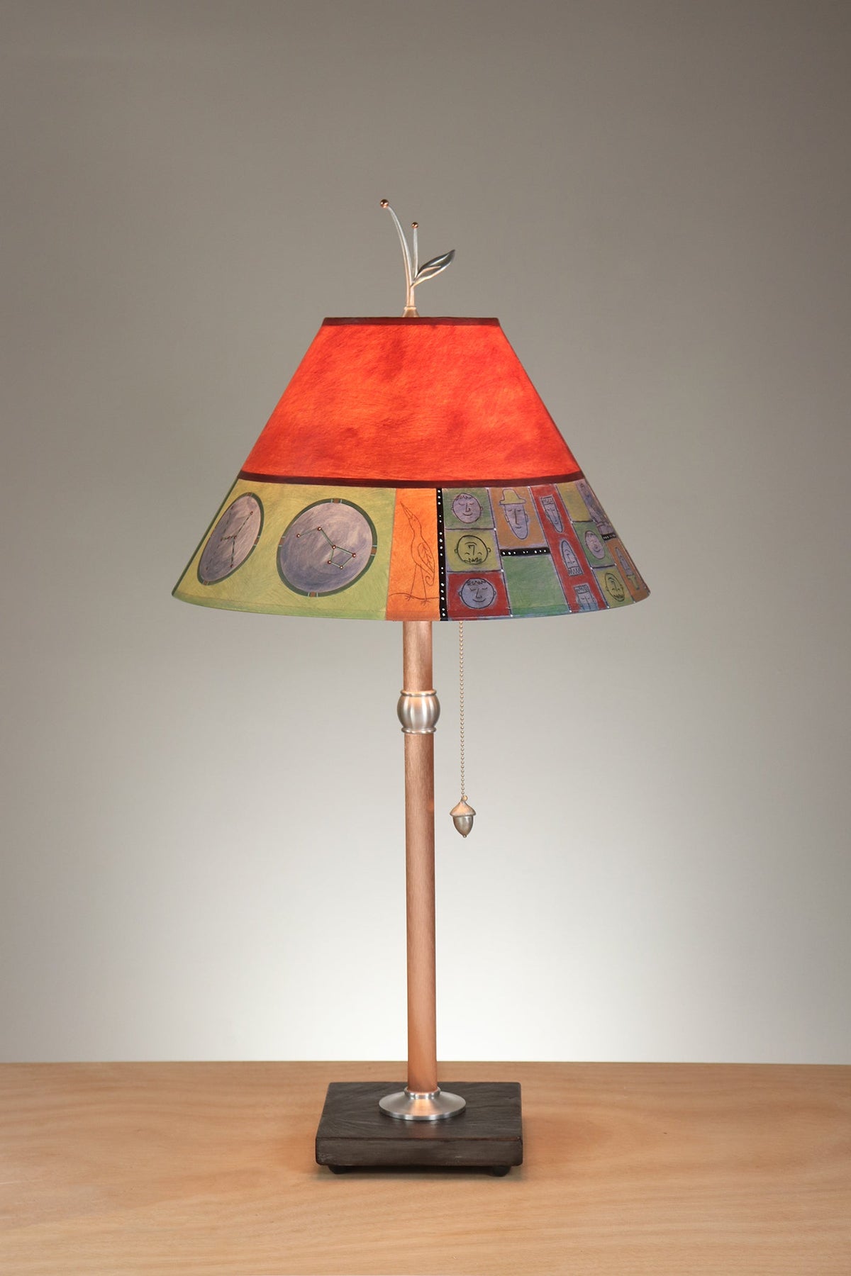 Janna Ugone &amp; Co Table Lamp Copper Table Lamp with Medium Conical Shade in Midnight Dreams in Crimson