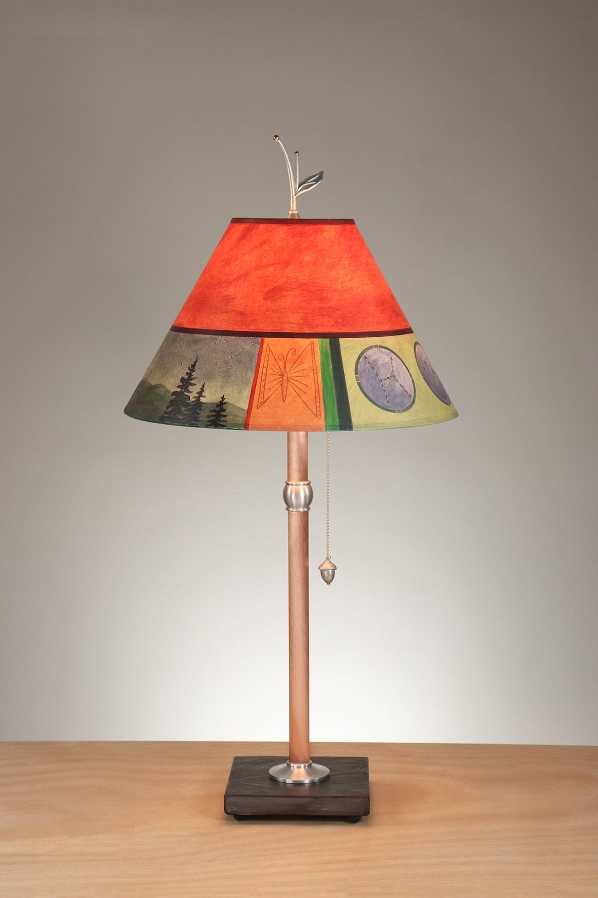 Janna Ugone &amp; Co Table Lamp Copper Table Lamp with Medium Conical Shade in Midnight Dreams in Crimson