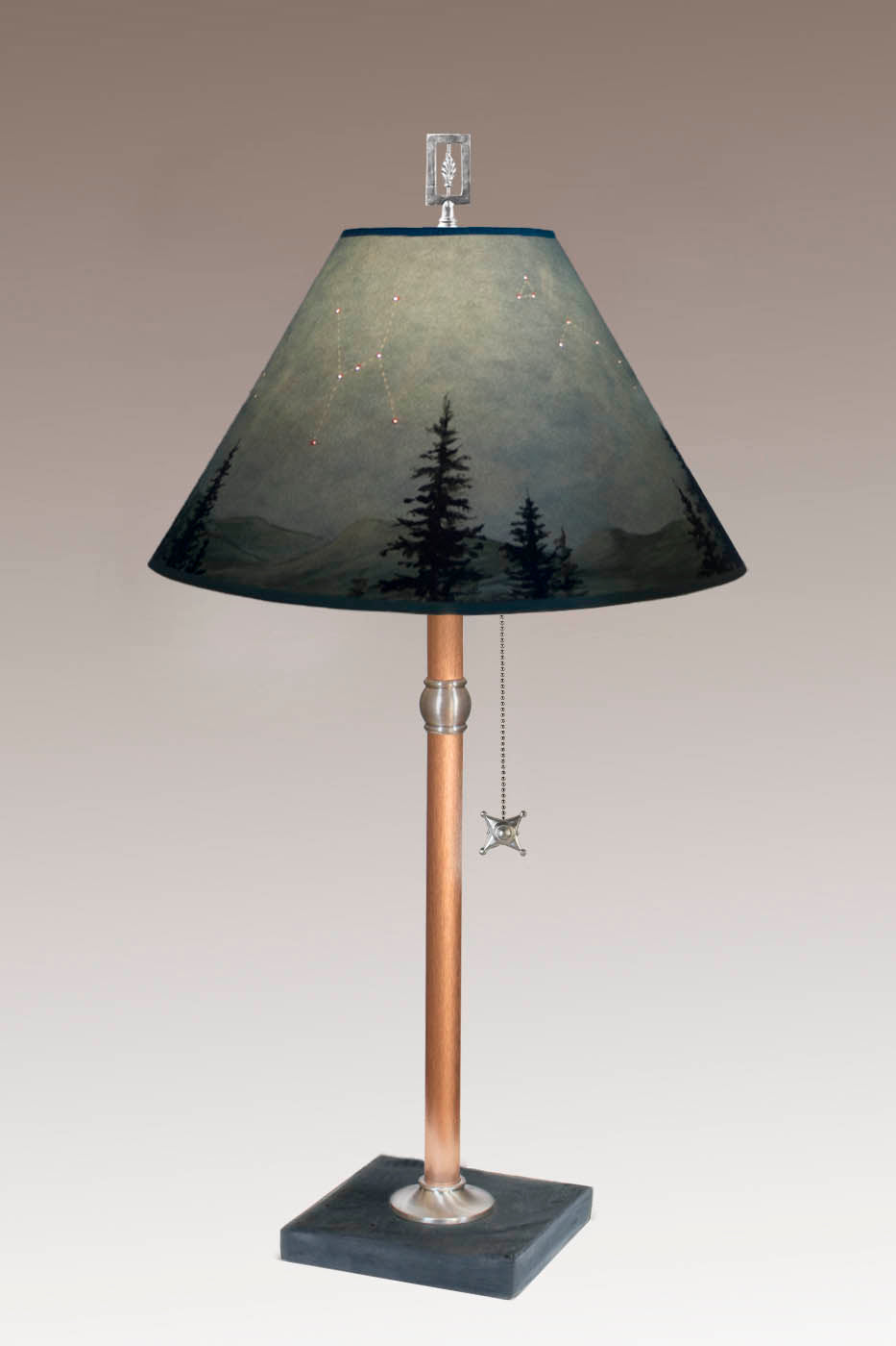 Copper Table Lamp with Medium Conical Shade in Midnight Sky