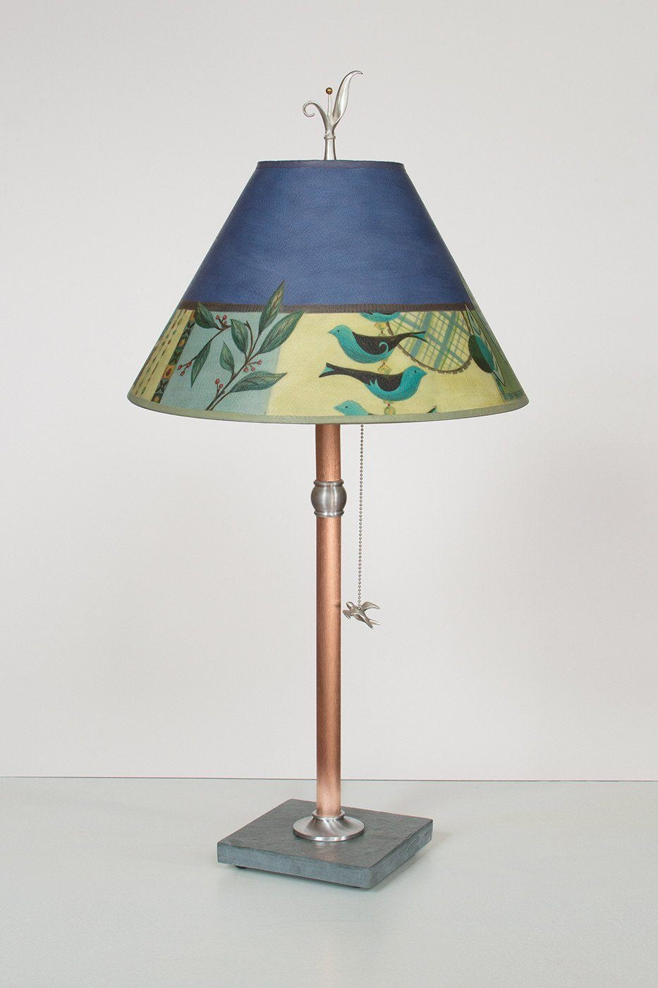 Copper Table Lamp with Medium Conical Shade in New Capri Periwinkle