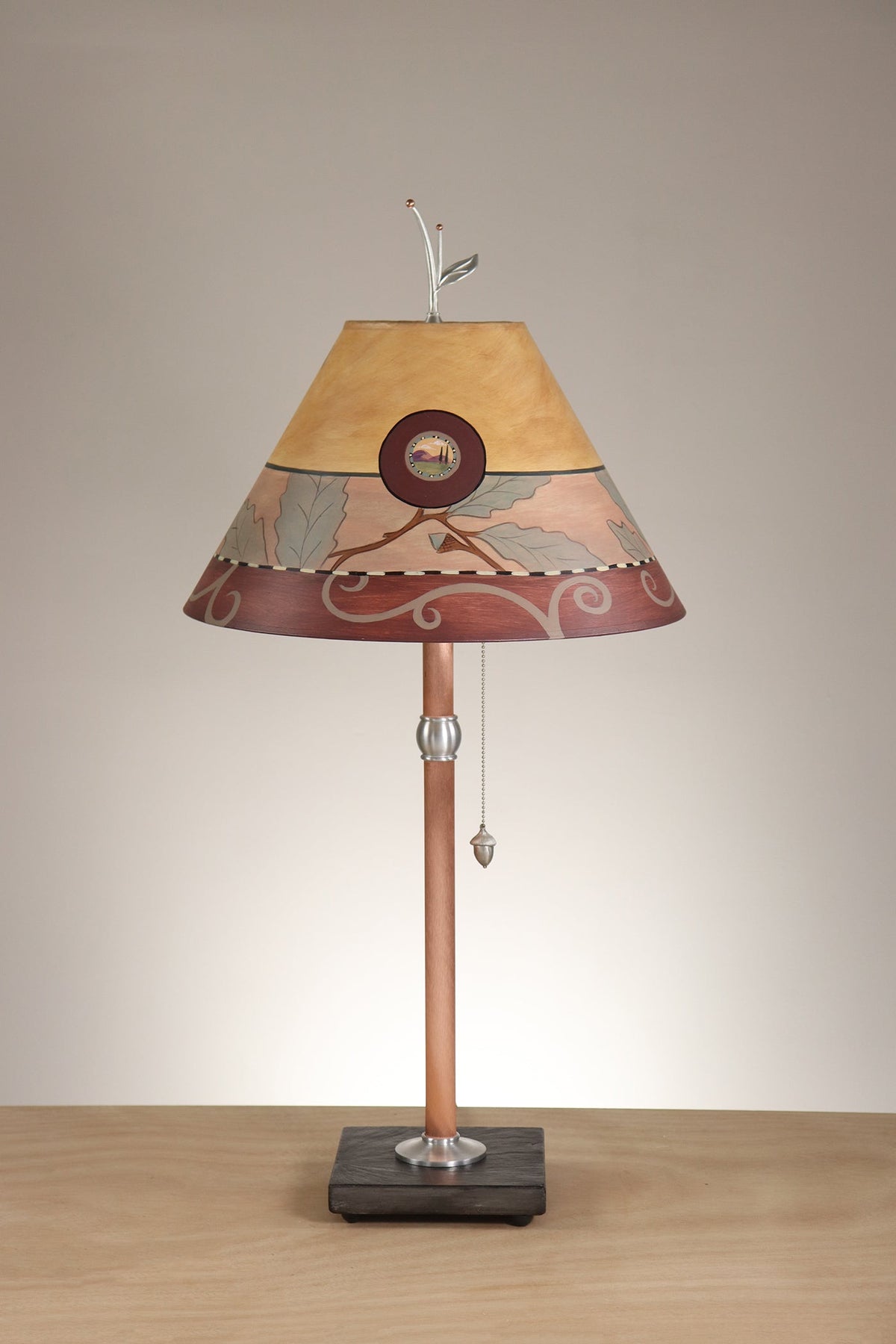 Janna Ugone &amp; Co Table Lamp Copper Table Lamp with Medium Conical Shade in Oak Border in Gold