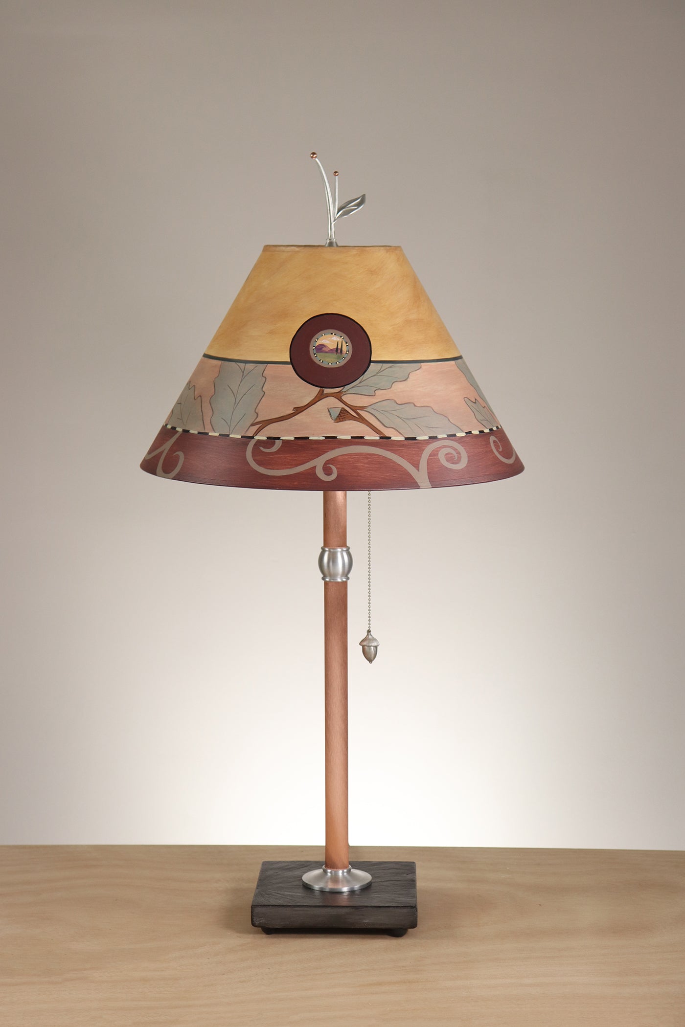 Janna Ugone & Co Table Lamp Copper Table Lamp with Medium Conical Shade in Oak Border in Gold