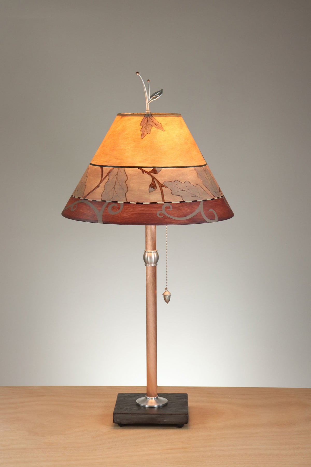 Janna Ugone &amp; Co Table Lamp Copper Table Lamp with Medium Conical Shade in Oak Border in Gold