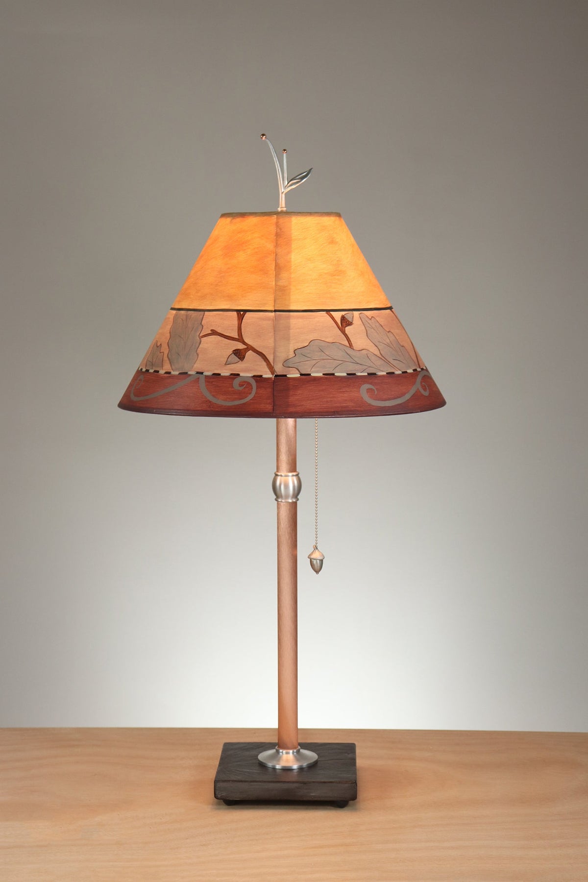 Janna Ugone &amp; Co Table Lamp Copper Table Lamp with Medium Conical Shade in Oak Border in Gold