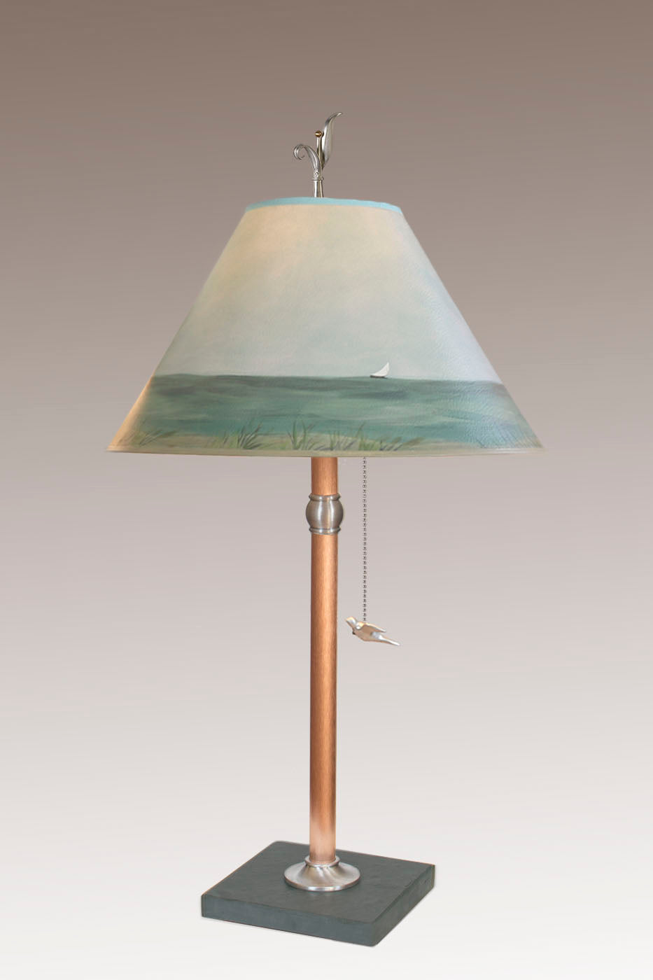 Janna Ugone &amp; Co Table Lamps Copper Table Lamp with Medium Conical Shade in Shore
