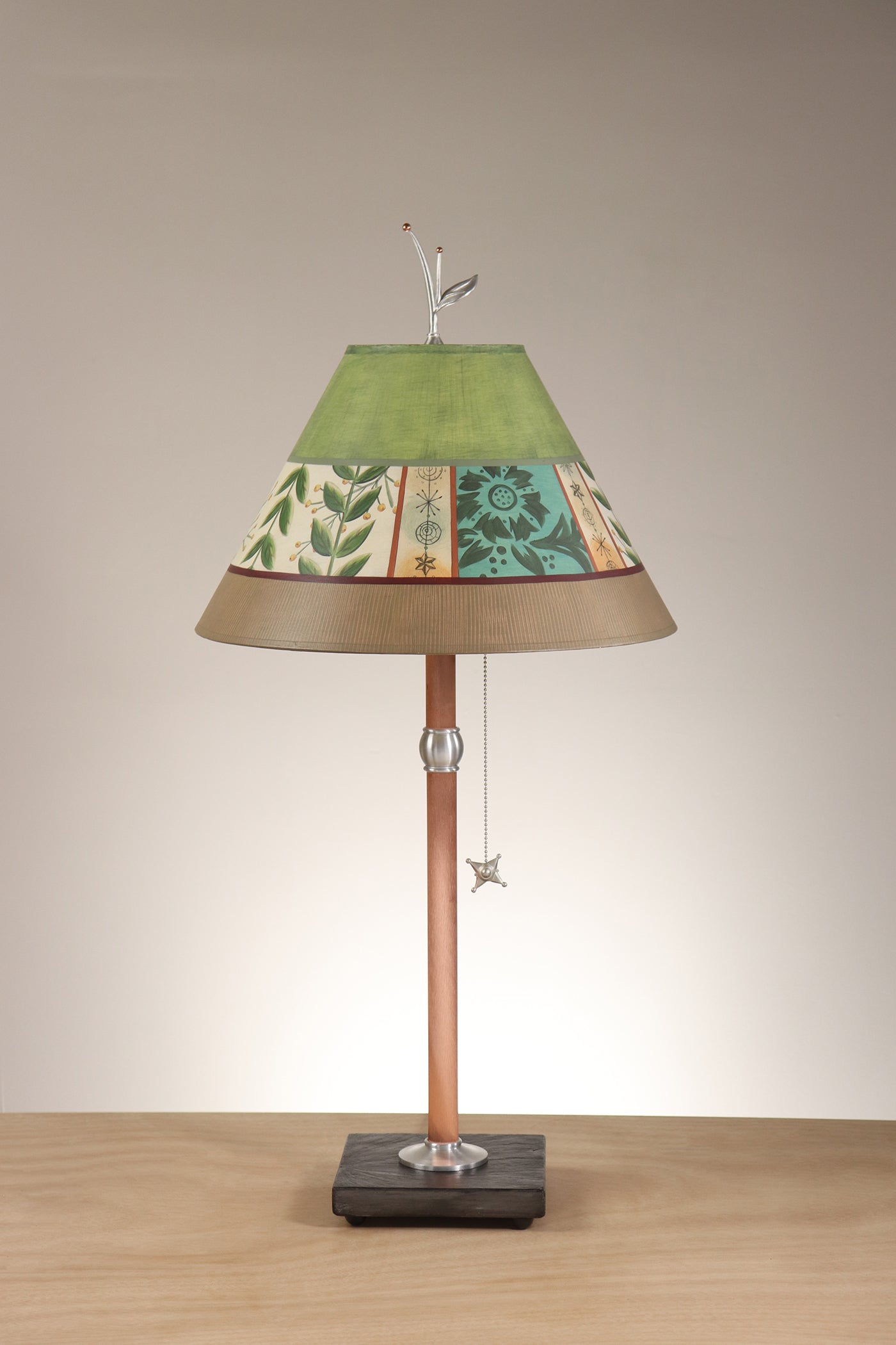 Janna Ugone & Co Table Lamp Copper Table Lamp with Medium Conical Shade in Spring Medley in Apple