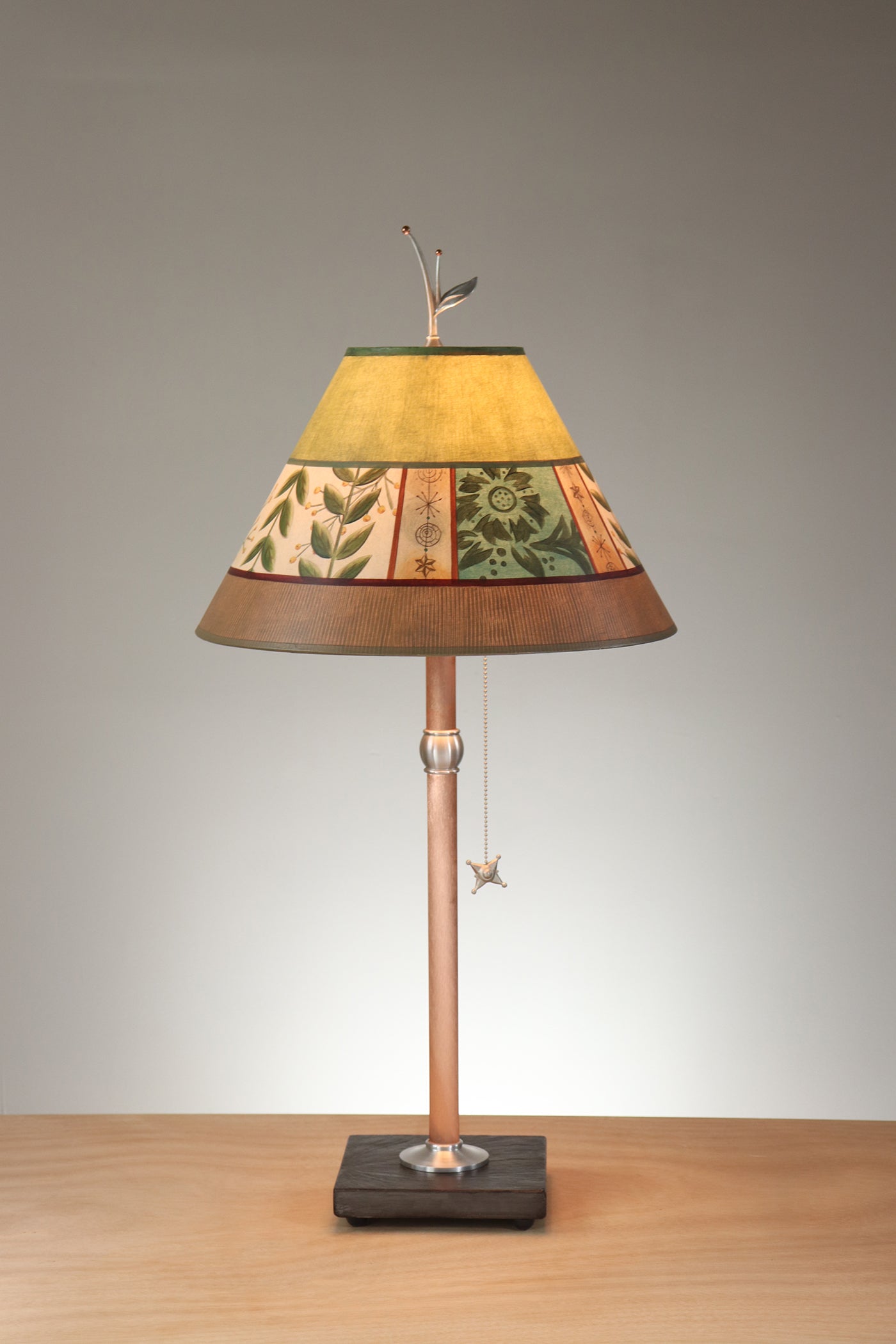 Janna Ugone & Co Table Lamp Copper Table Lamp with Medium Conical Shade in Spring Medley in Apple