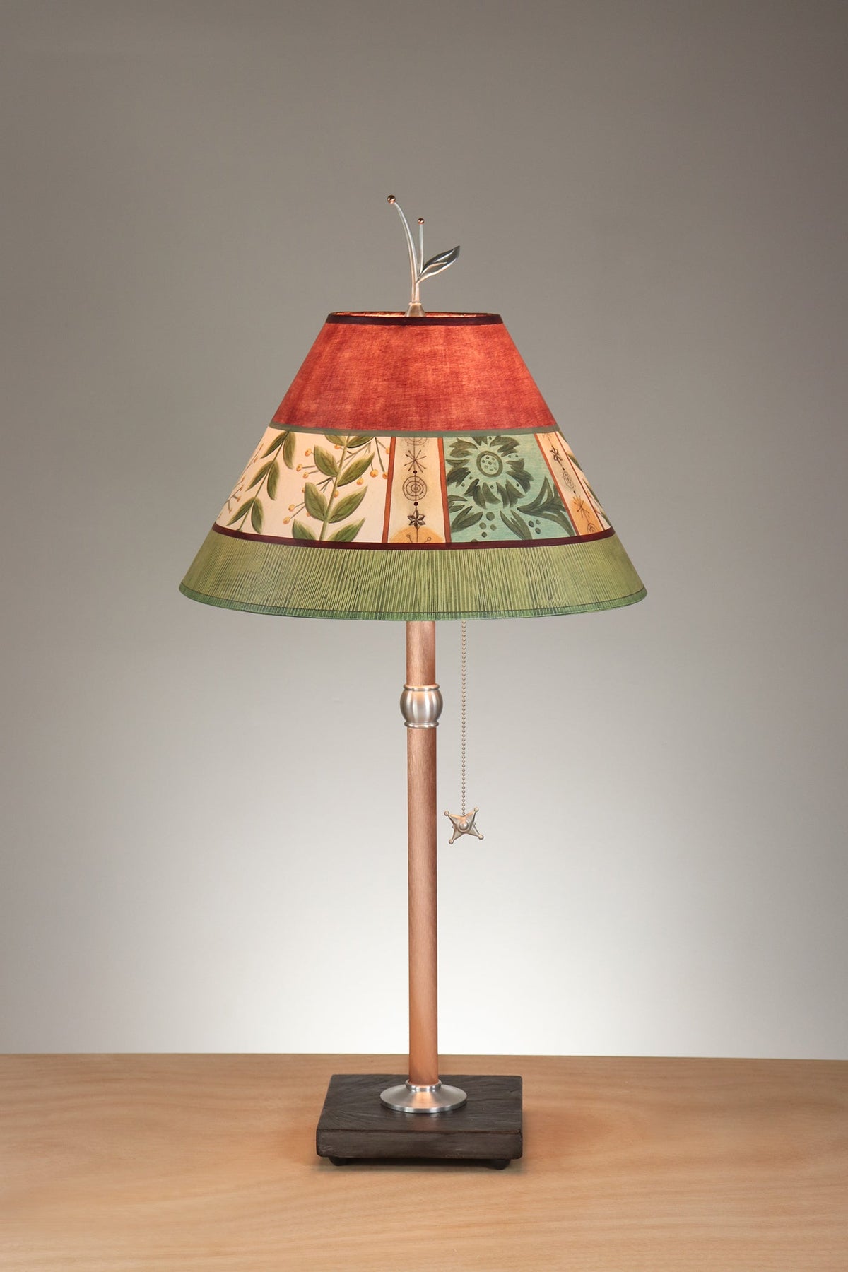 Janna Ugone &amp; Co Table Lamp Copper Table Lamp with Medium Conical Shade in Spring Medley in Wine