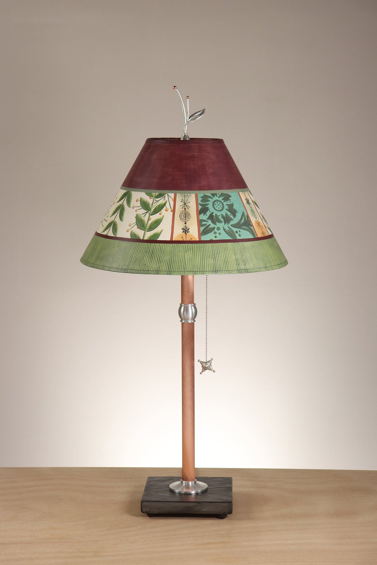 Janna Ugone &amp; Co Table Lamp Copper Table Lamp with Medium Conical Shade in Spring Medley in Wine