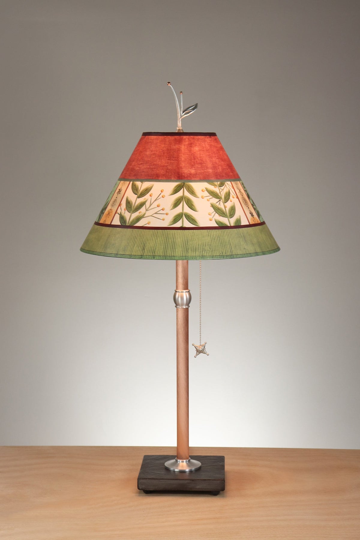 Janna Ugone &amp; Co Table Lamp Copper Table Lamp with Medium Conical Shade in Spring Medley in Wine