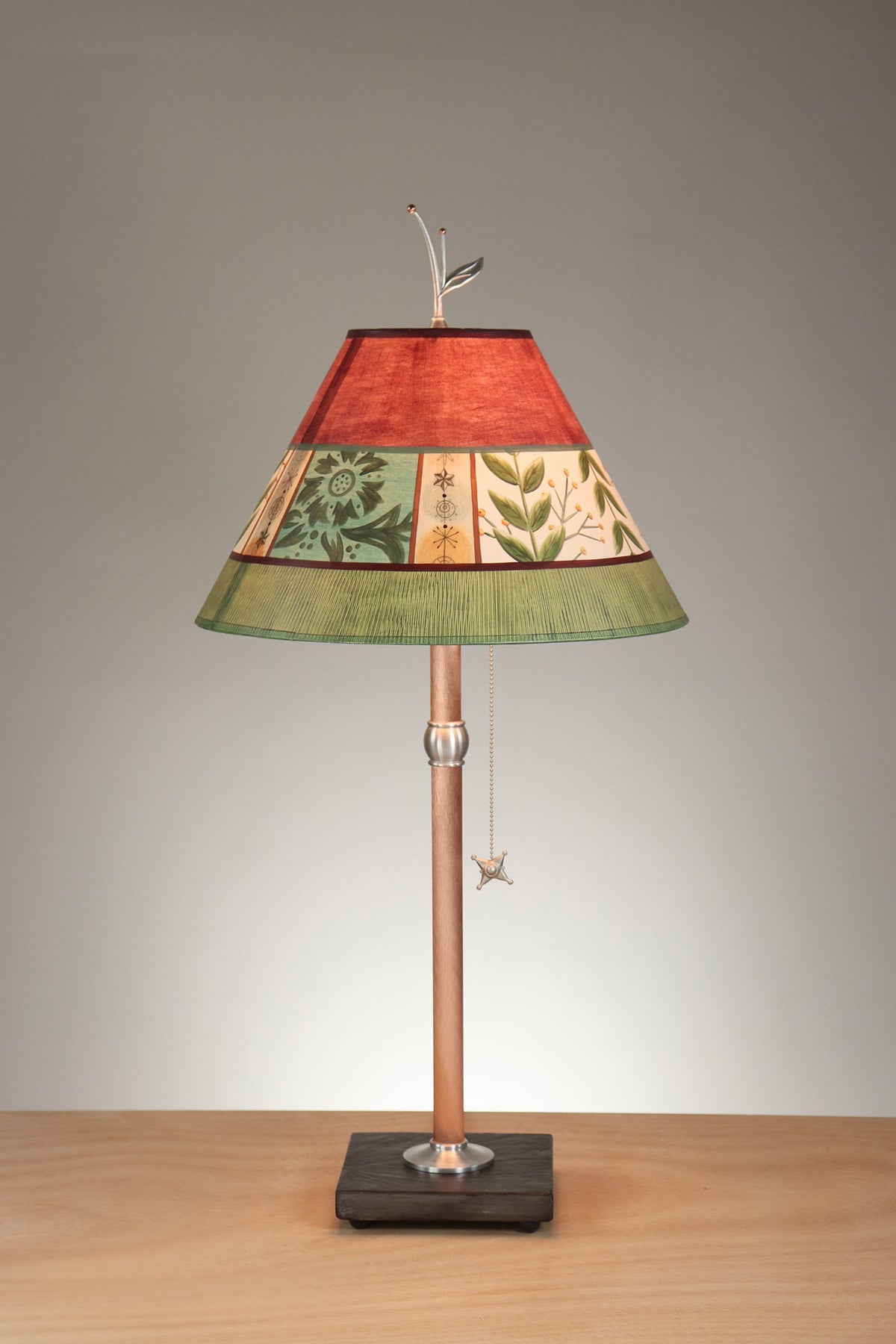 Janna Ugone &amp; Co Table Lamp Copper Table Lamp with Medium Conical Shade in Spring Medley in Wine