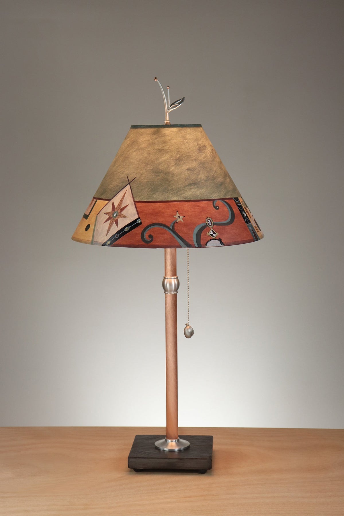 Janna Ugone &amp; Co Table Lamp Copper Table Lamp with Medium Conical Shade in Textile Patterns in Hunter