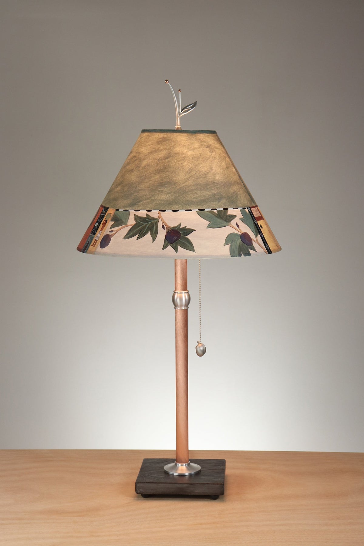 Janna Ugone &amp; Co Table Lamp Copper Table Lamp with Medium Conical Shade in Textile Patterns in Hunter