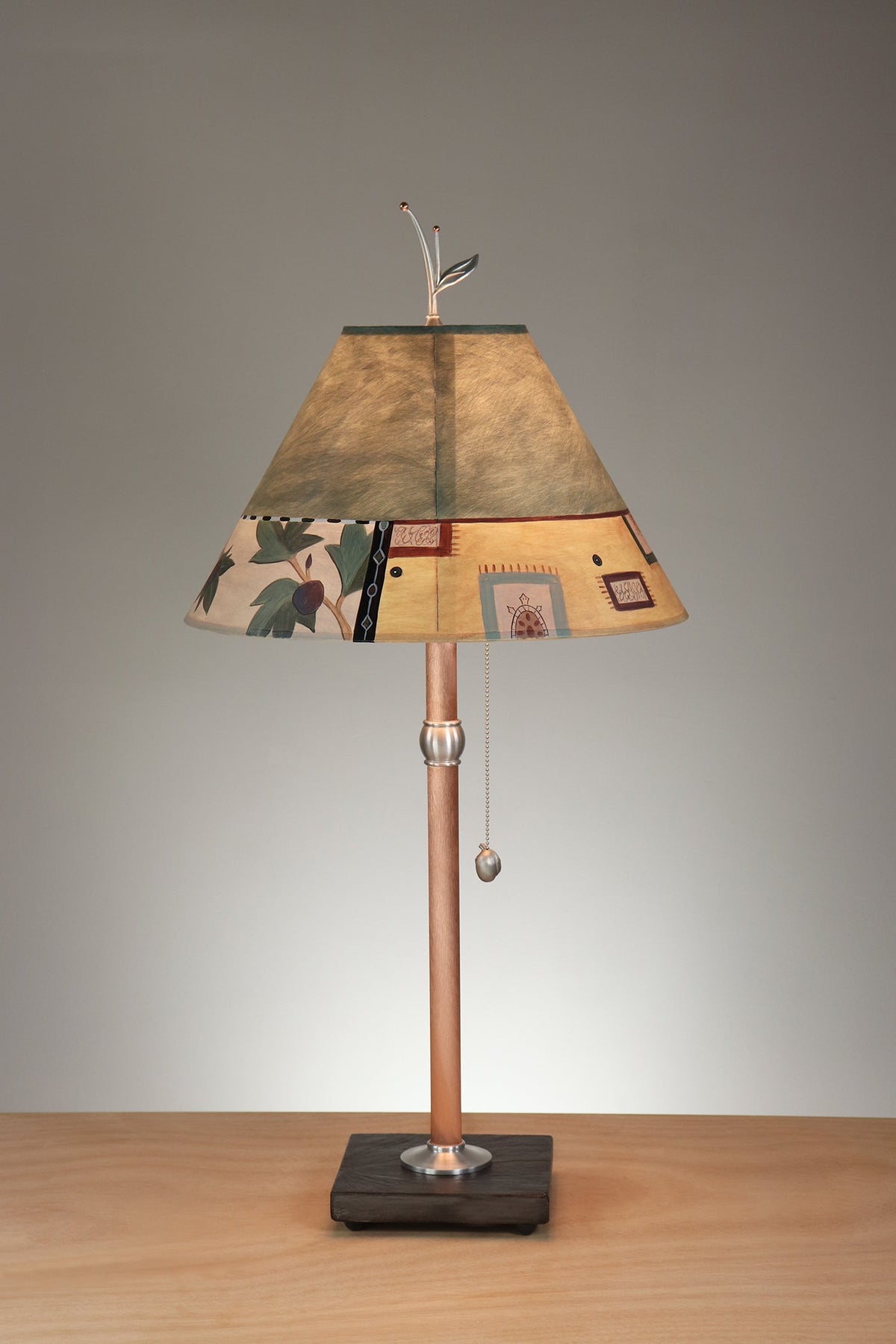 Janna Ugone &amp; Co Table Lamp Copper Table Lamp with Medium Conical Shade in Textile Patterns in Hunter