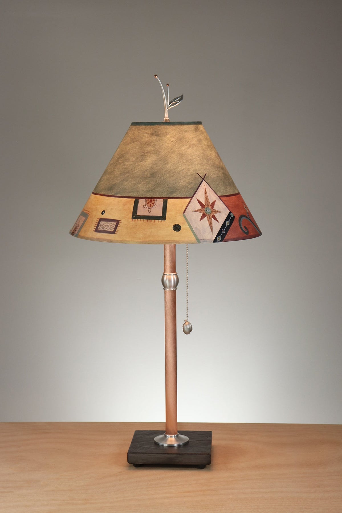 Janna Ugone &amp; Co Table Lamp Copper Table Lamp with Medium Conical Shade in Textile Patterns in Hunter