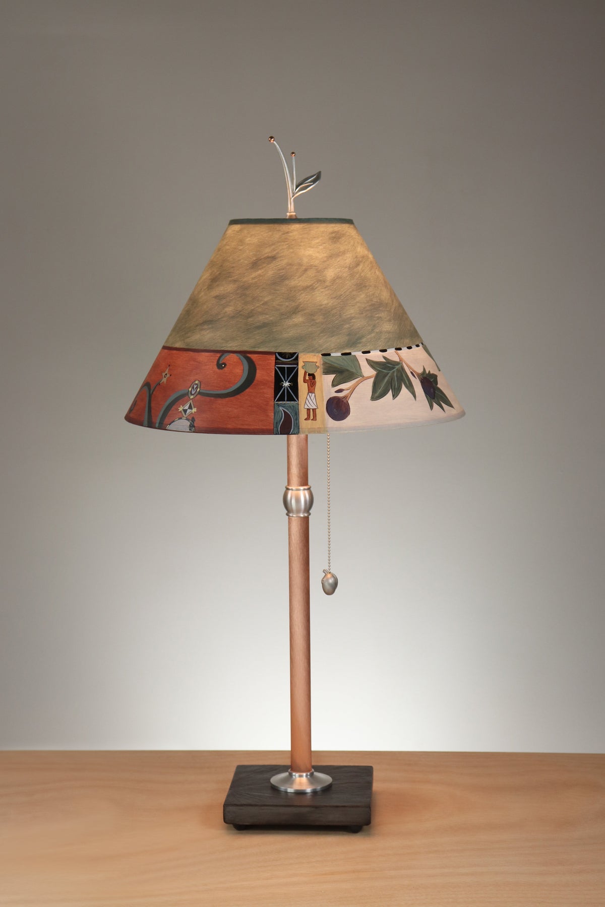 Janna Ugone &amp; Co Table Lamp Copper Table Lamp with Medium Conical Shade in Textile Patterns in Hunter