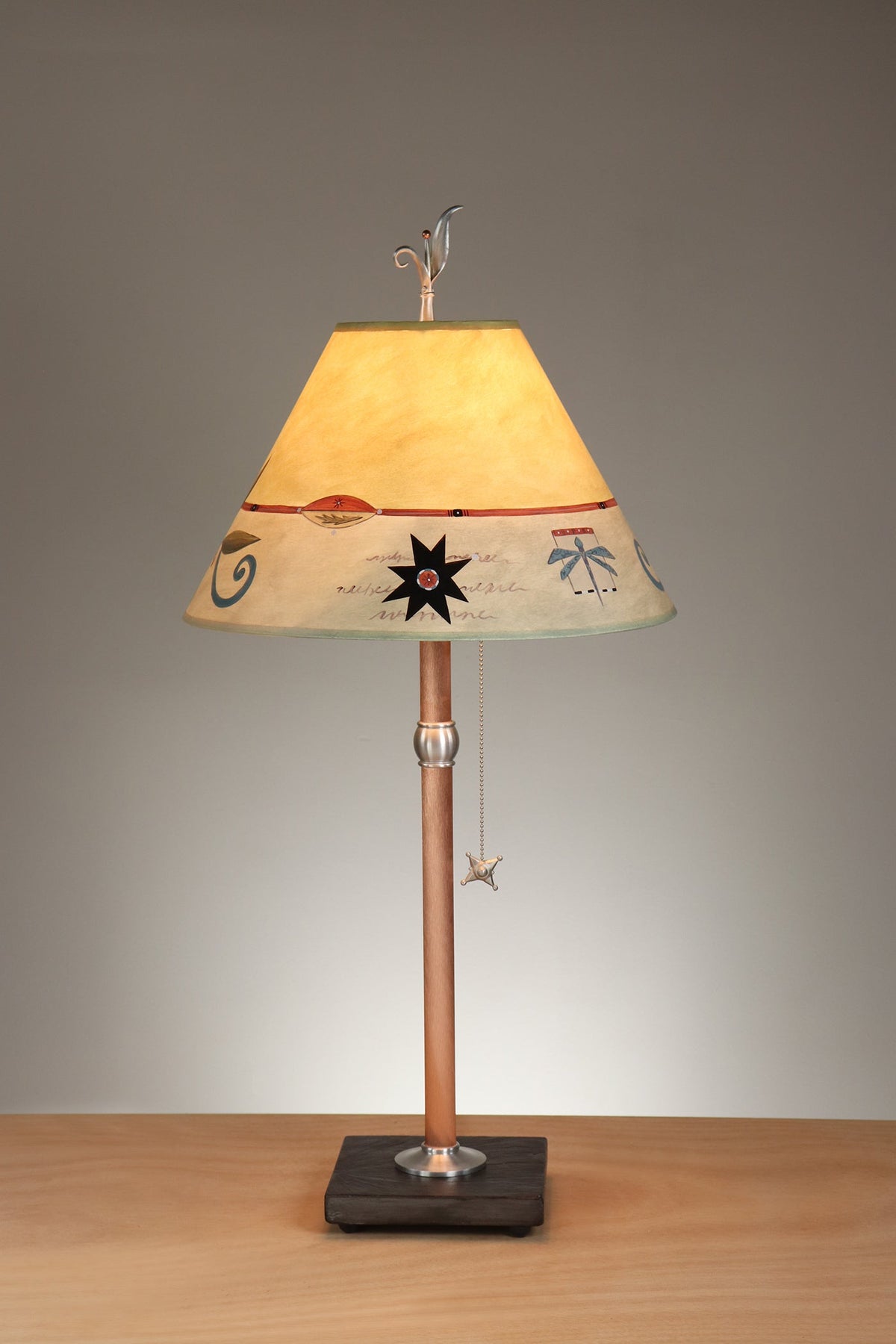 Janna Ugone &amp; Co Table Lamp Copper Table Lamp with Medium Conical Shade in Twin Fish in Antique Ivory