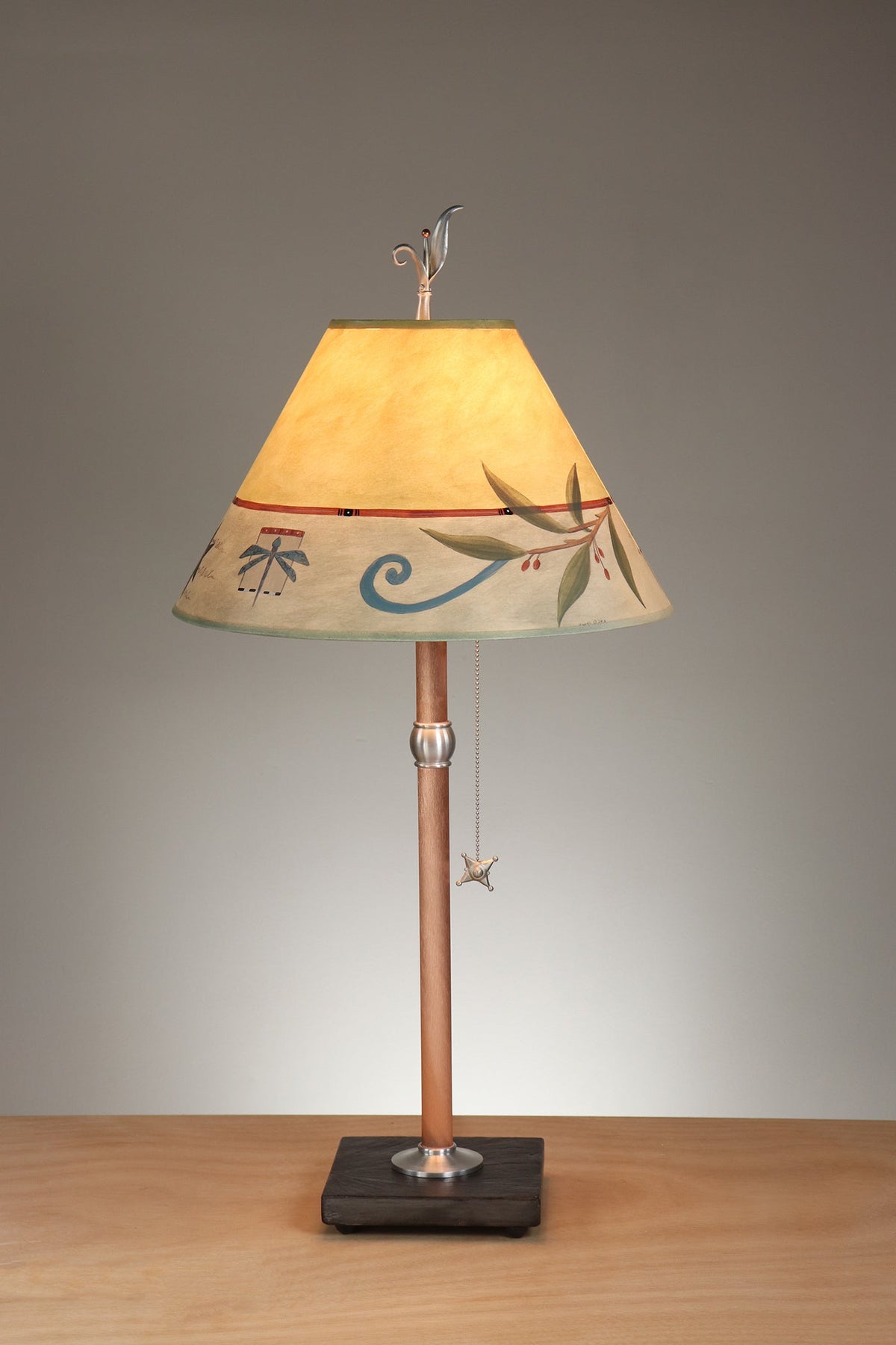 Janna Ugone &amp; Co Table Lamp Copper Table Lamp with Medium Conical Shade in Twin Fish in Antique Ivory