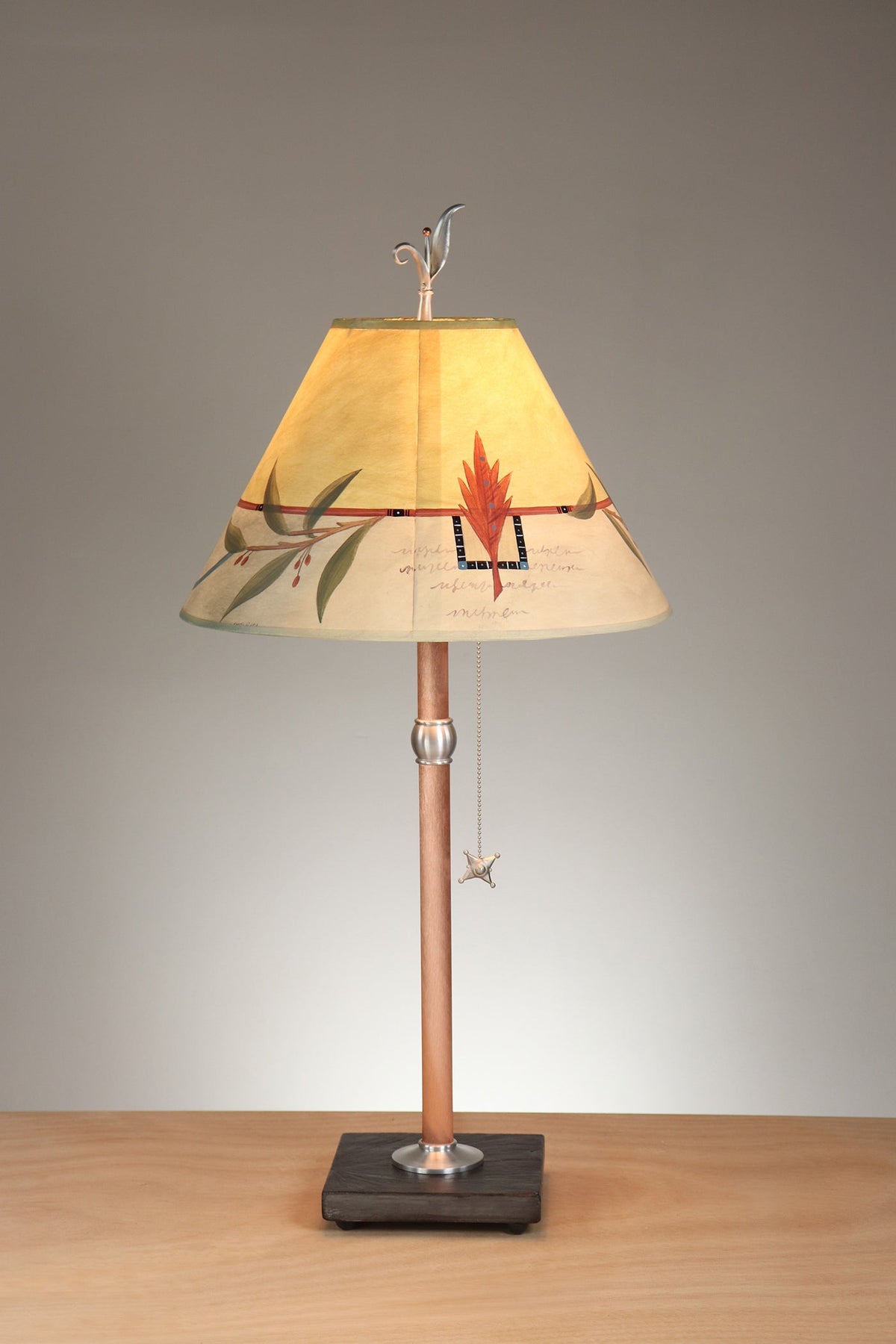 Janna Ugone &amp; Co Table Lamp Copper Table Lamp with Medium Conical Shade in Twin Fish in Antique Ivory