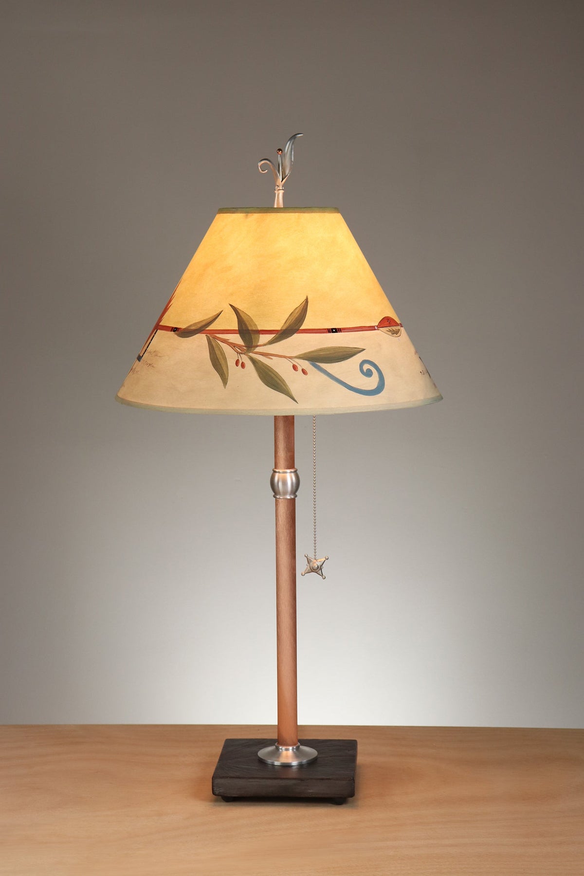 Janna Ugone &amp; Co Table Lamp Copper Table Lamp with Medium Conical Shade in Twin Fish in Antique Ivory