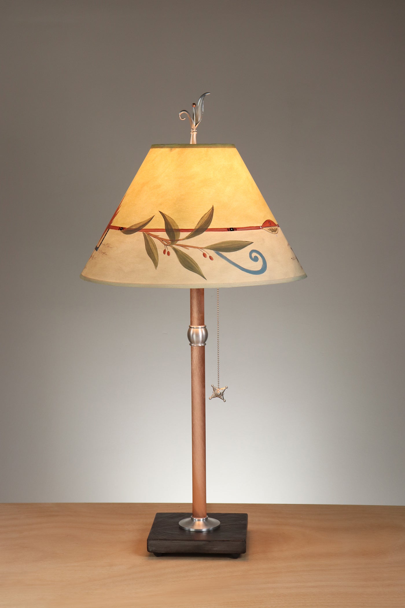 Janna Ugone & Co Table Lamp Copper Table Lamp with Medium Conical Shade in Twin Fish in Antique Ivory