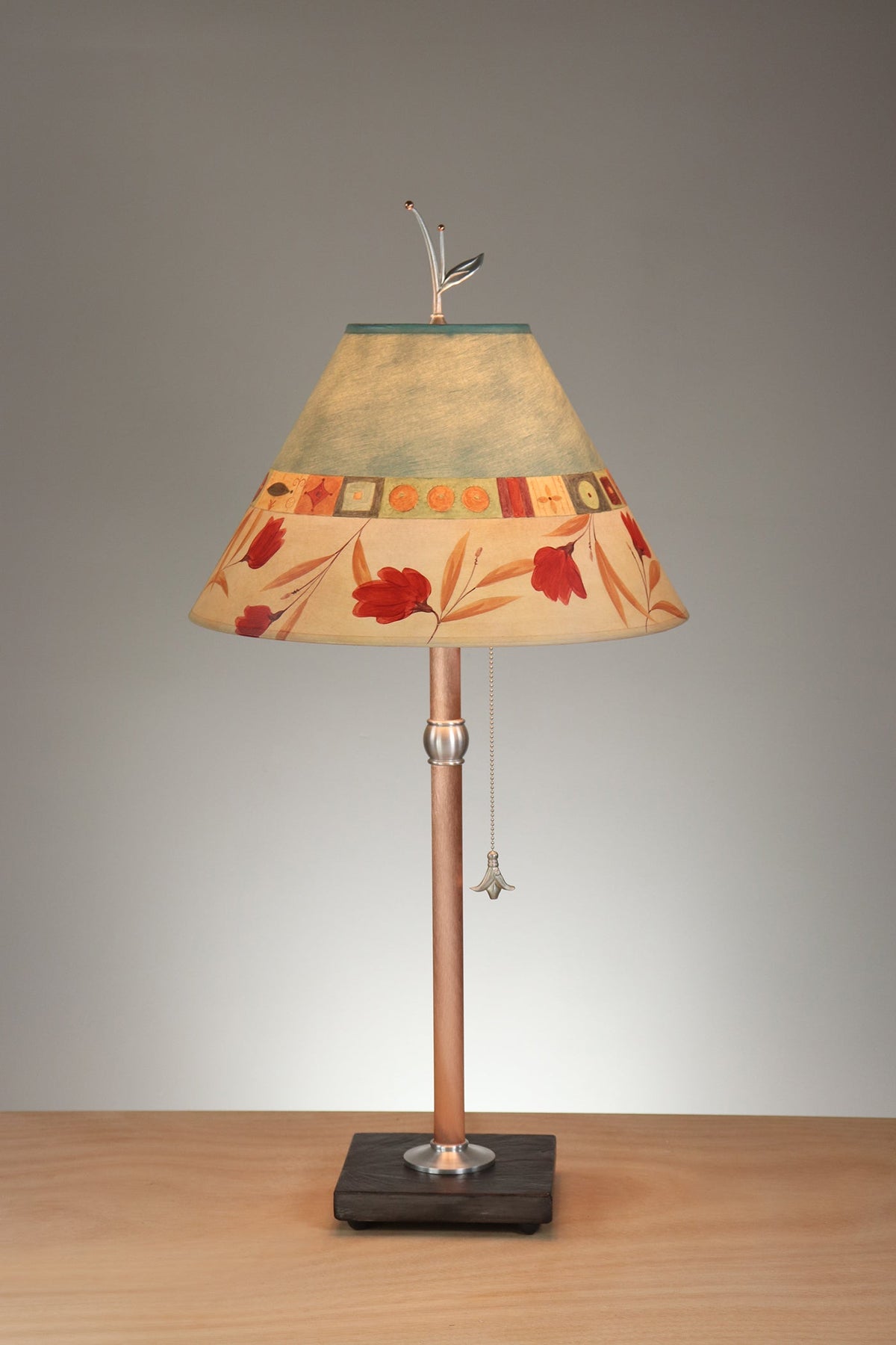 Janna Ugone &amp; Co Table Lamp Copper Table Lamp with Medium Conical Shade in Windflower in Seaglass