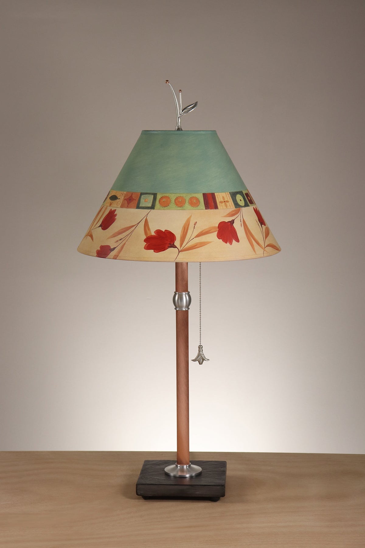 Janna Ugone &amp; Co Table Lamp Copper Table Lamp with Medium Conical Shade in Windflower in Seaglass