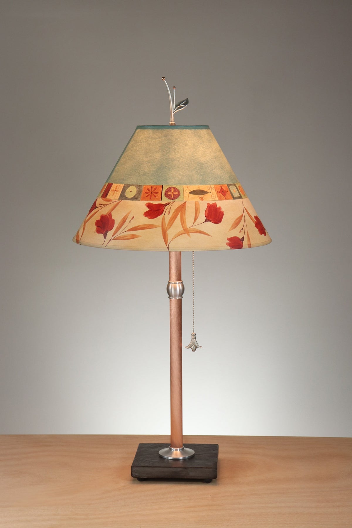 Janna Ugone &amp; Co Table Lamp Copper Table Lamp with Medium Conical Shade in Windflower in Seaglass