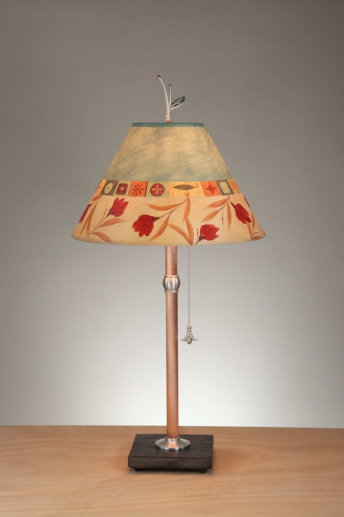 Janna Ugone &amp; Co Table Lamp Copper Table Lamp with Medium Conical Shade in Windflower in Seaglass