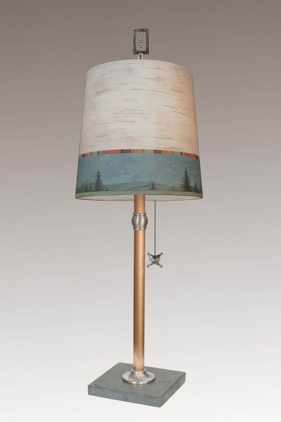 Copper Table Lamp with Medium Drum Shade in Birch Midnight