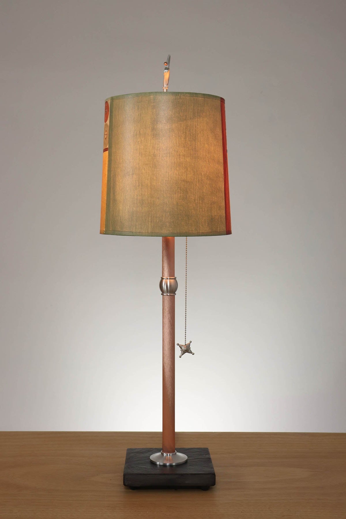 Janna Ugone &amp; Co Table Lamp Copper Table Lamp with Medium Drum Shade in Button Collage in Spice Linen