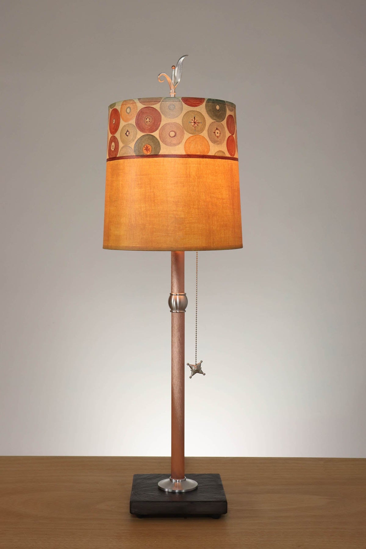 Janna Ugone &amp; Co Table Lamp Copper Table Lamp with Medium Drum Shade in Button Collage in Spice Linen