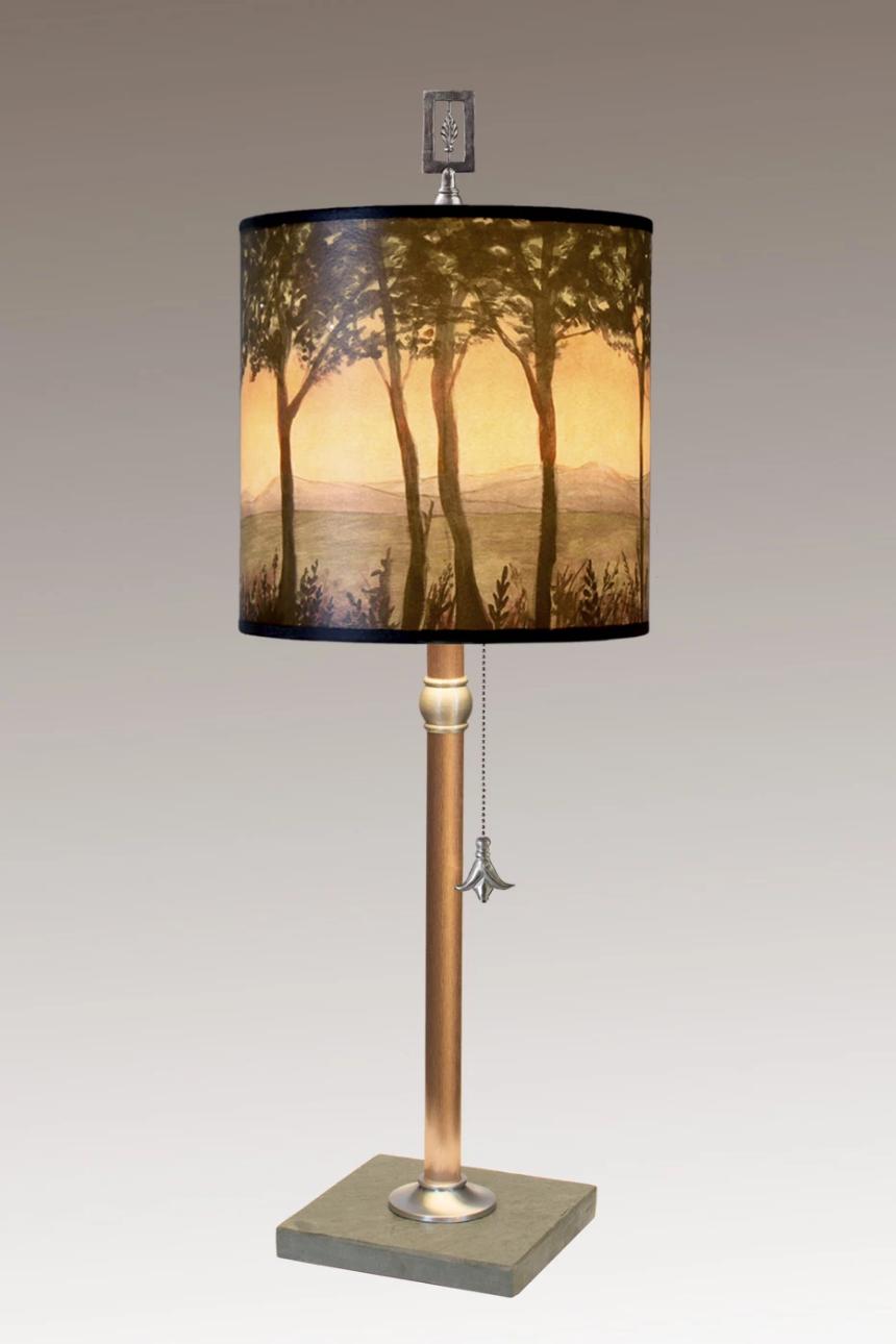Copper Table Lamp with Medium Drum Shade in Dawn