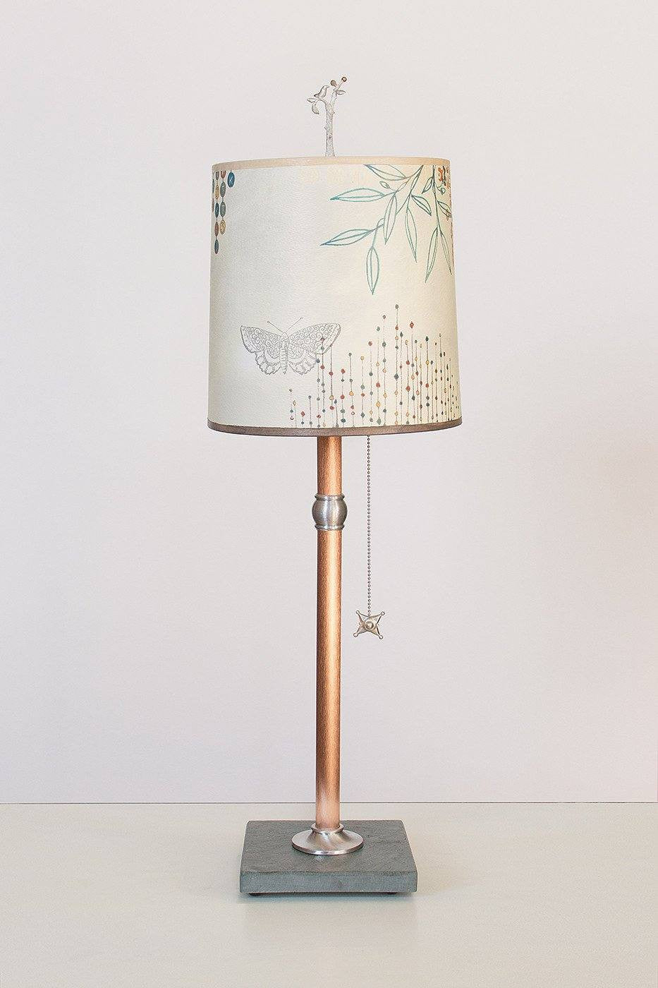 Copper Table Lamp with Medium Drum Shade in Ecru Journey