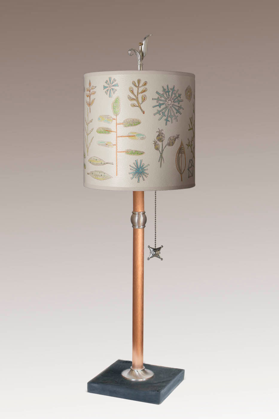 Janna Ugone & Co Table Lamp Copper Table Lamp with Medium Drum Shade in Field Chart