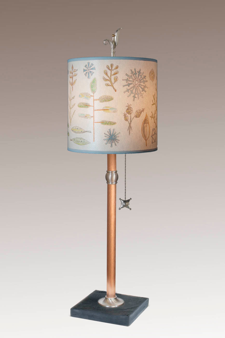 Janna Ugone & Co Table Lamp Copper Table Lamp with Medium Drum Shade in Field Chart