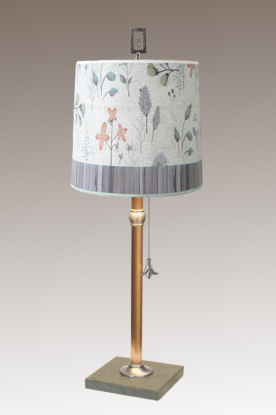 Copper Table Lamp with Medium Drum Shade in Flora &amp; Maze