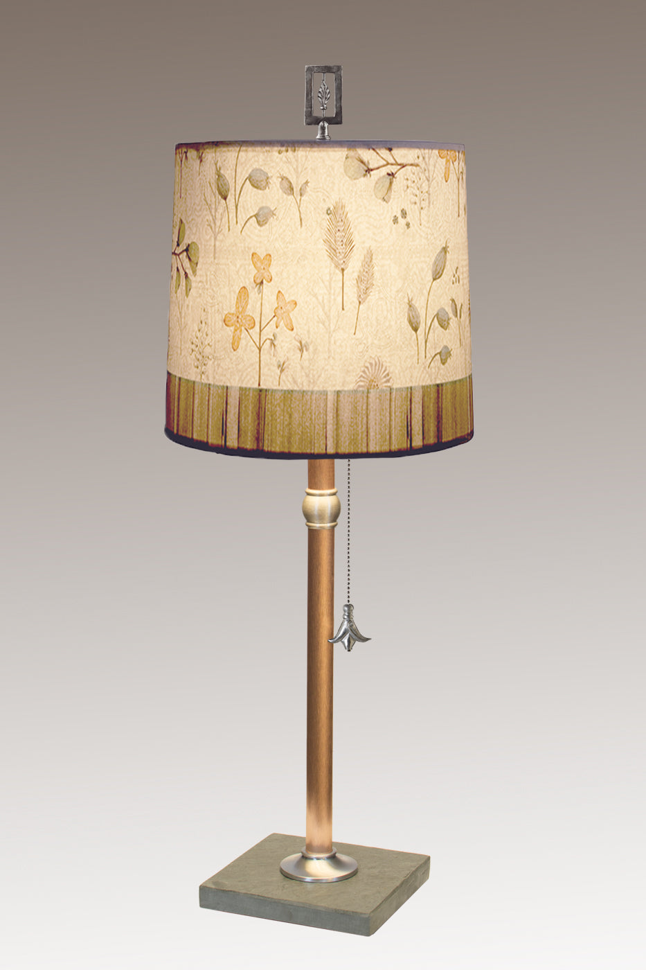 Janna Ugone &amp; Co Table Lamps Copper Table Lamp with Medium Drum Shade in Flora &amp; Maze