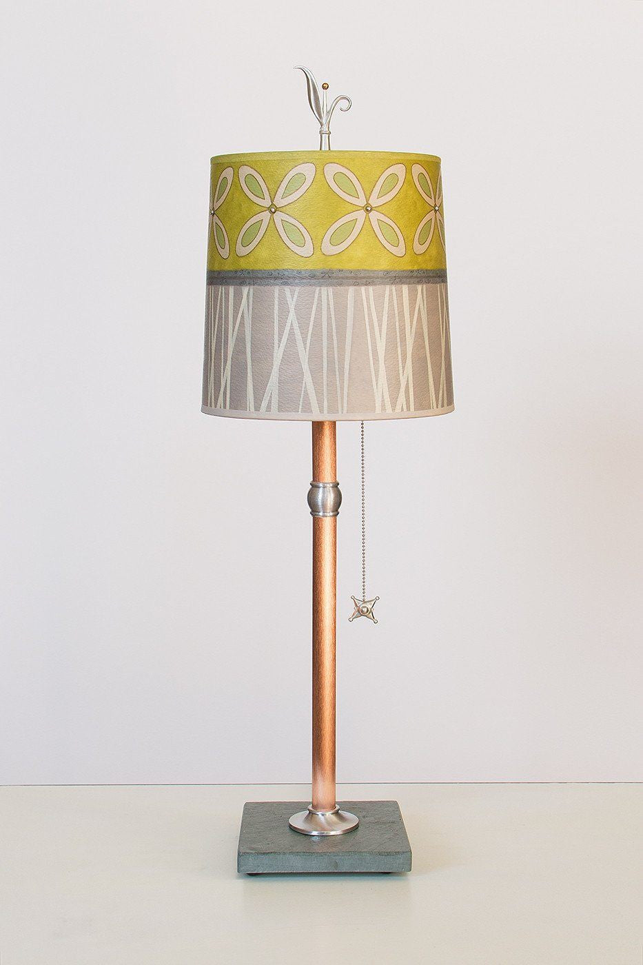 Janna Ugone &amp; Co Table Lamps Copper Table Lamp with Medium Drum Shade in Kiwi