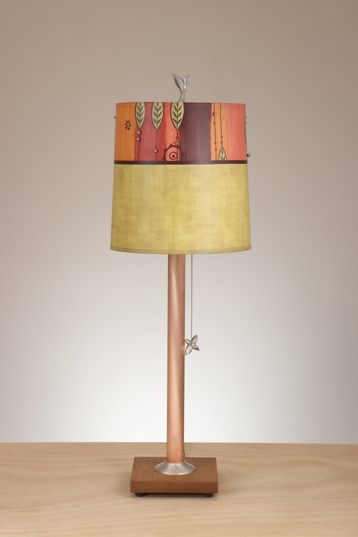 Janna Ugone &amp; Co Table Lamp Copper Table Lamp with Medium Drum Shade in Leaf Beads