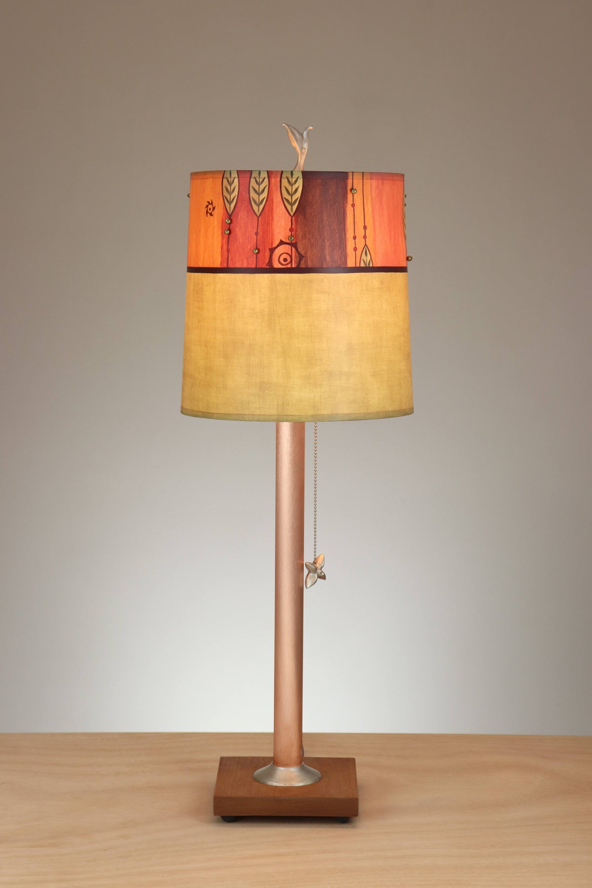 Janna Ugone &amp; Co Table Lamp Copper Table Lamp with Medium Drum Shade in Leaf Beads