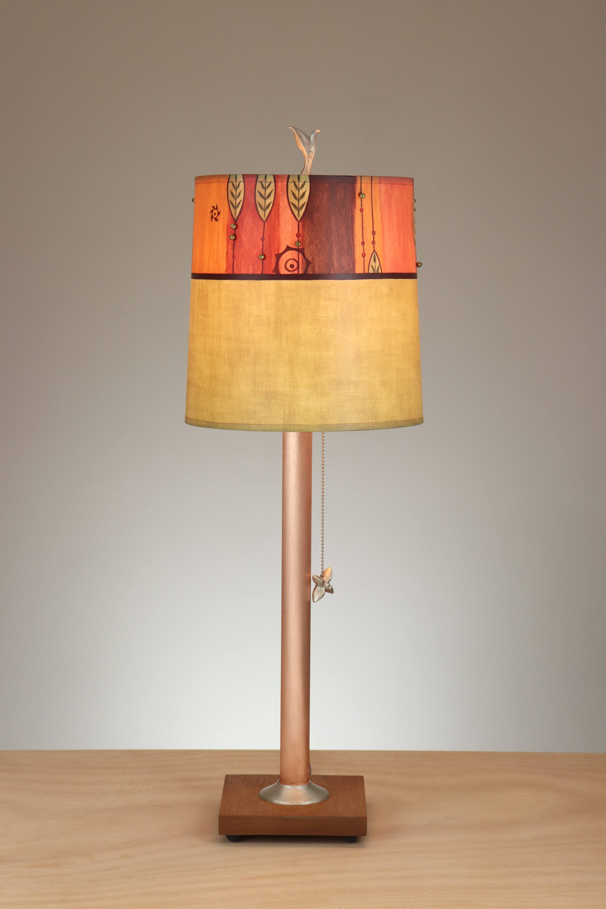 Janna Ugone & Co Table Lamp Copper Table Lamp with Medium Drum Shade in Leaf Beads