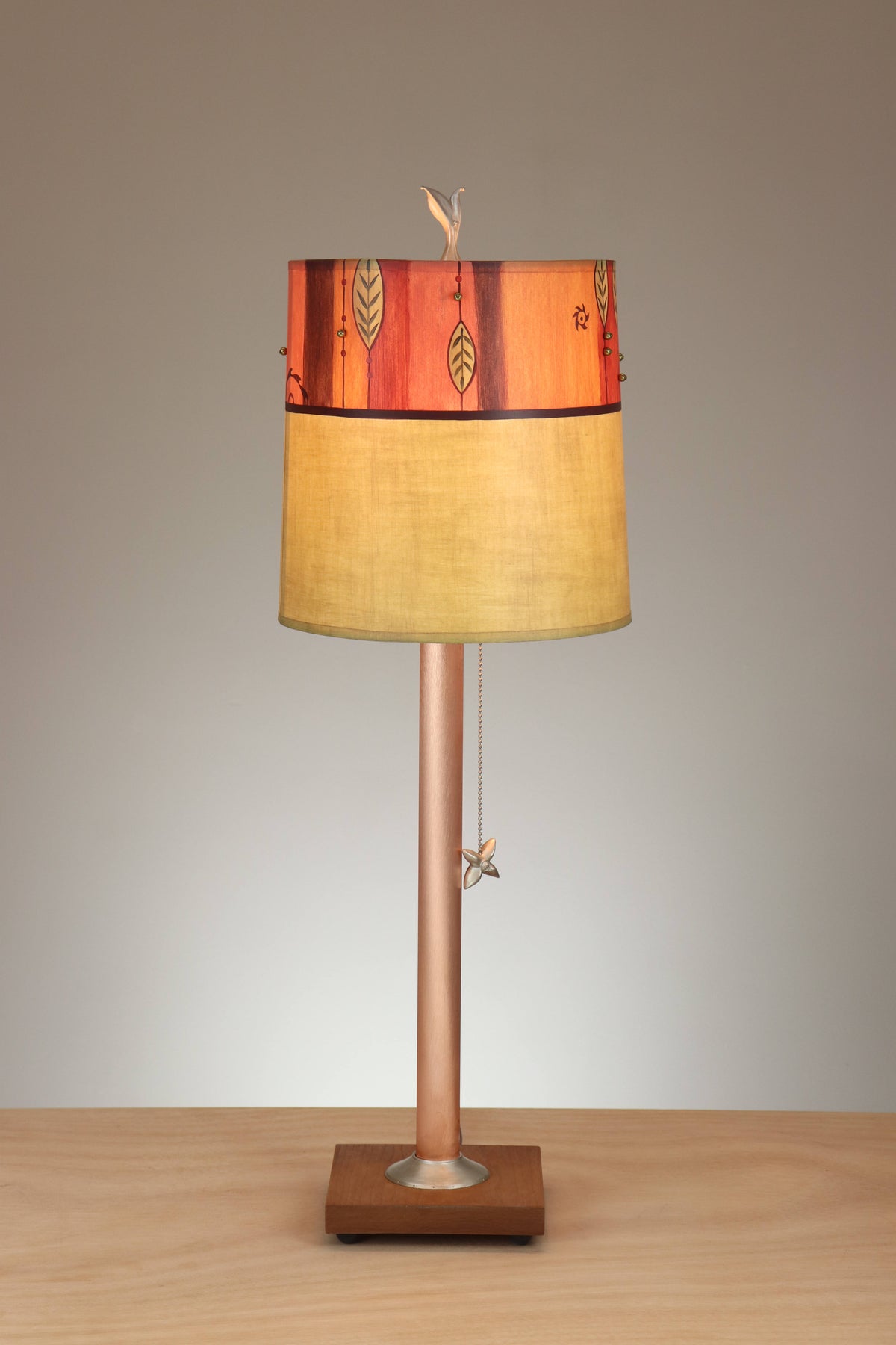 Janna Ugone &amp; Co Table Lamp Copper Table Lamp with Medium Drum Shade in Leaf Beads