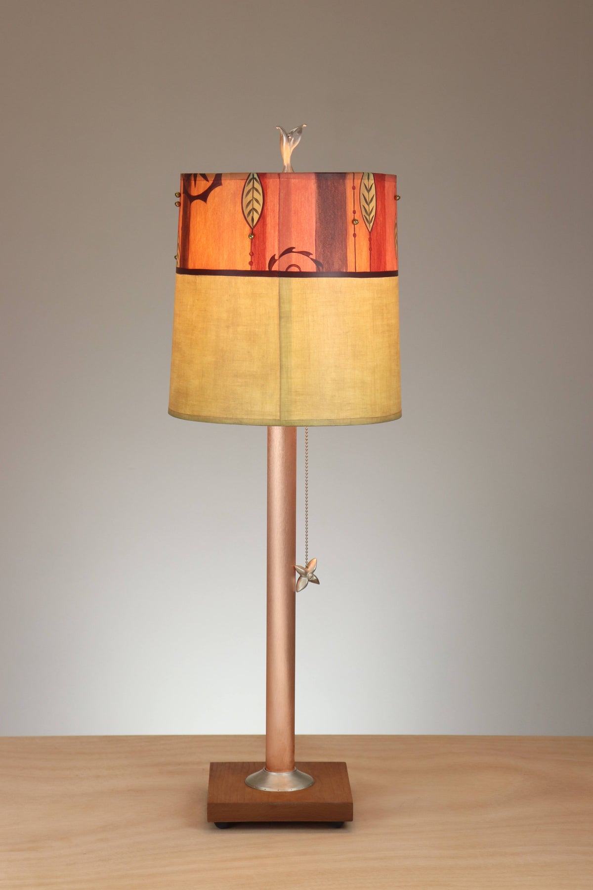 Janna Ugone &amp; Co Table Lamp Copper Table Lamp with Medium Drum Shade in Leaf Beads