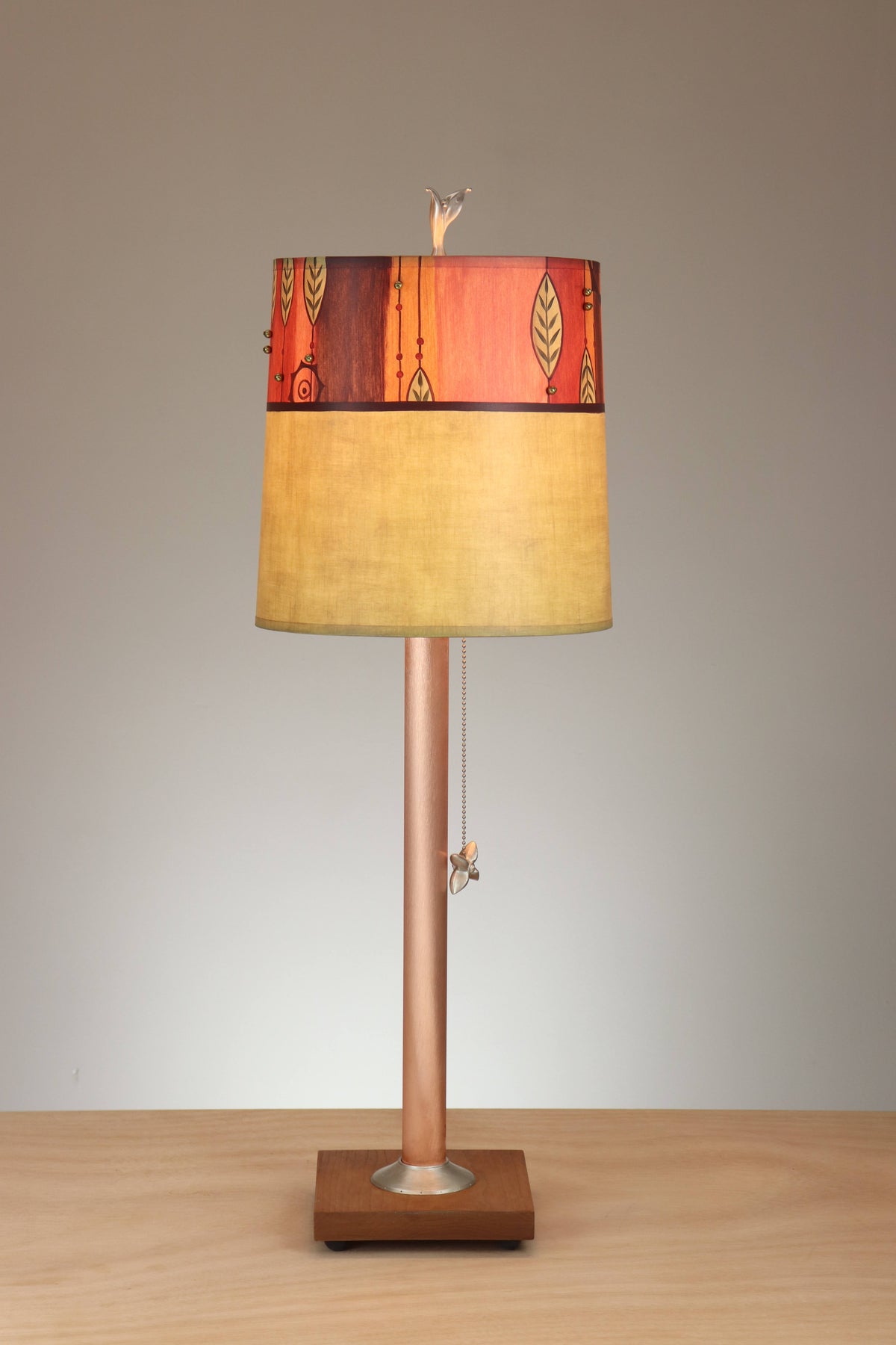 Janna Ugone &amp; Co Table Lamp Copper Table Lamp with Medium Drum Shade in Leaf Beads