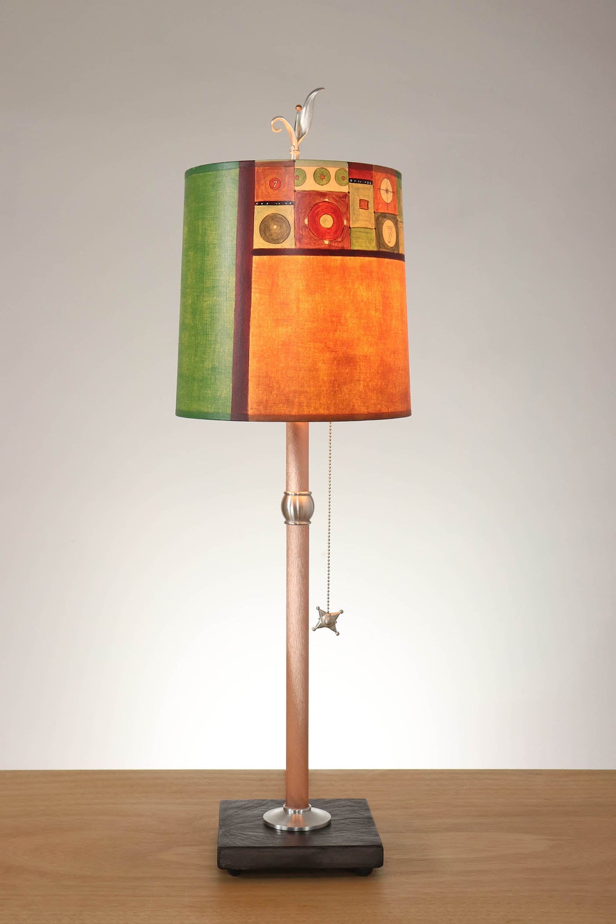 Janna Ugone &amp; Co Table Lamp Copper Table Lamp with Medium Drum Shade in Lucky Seven