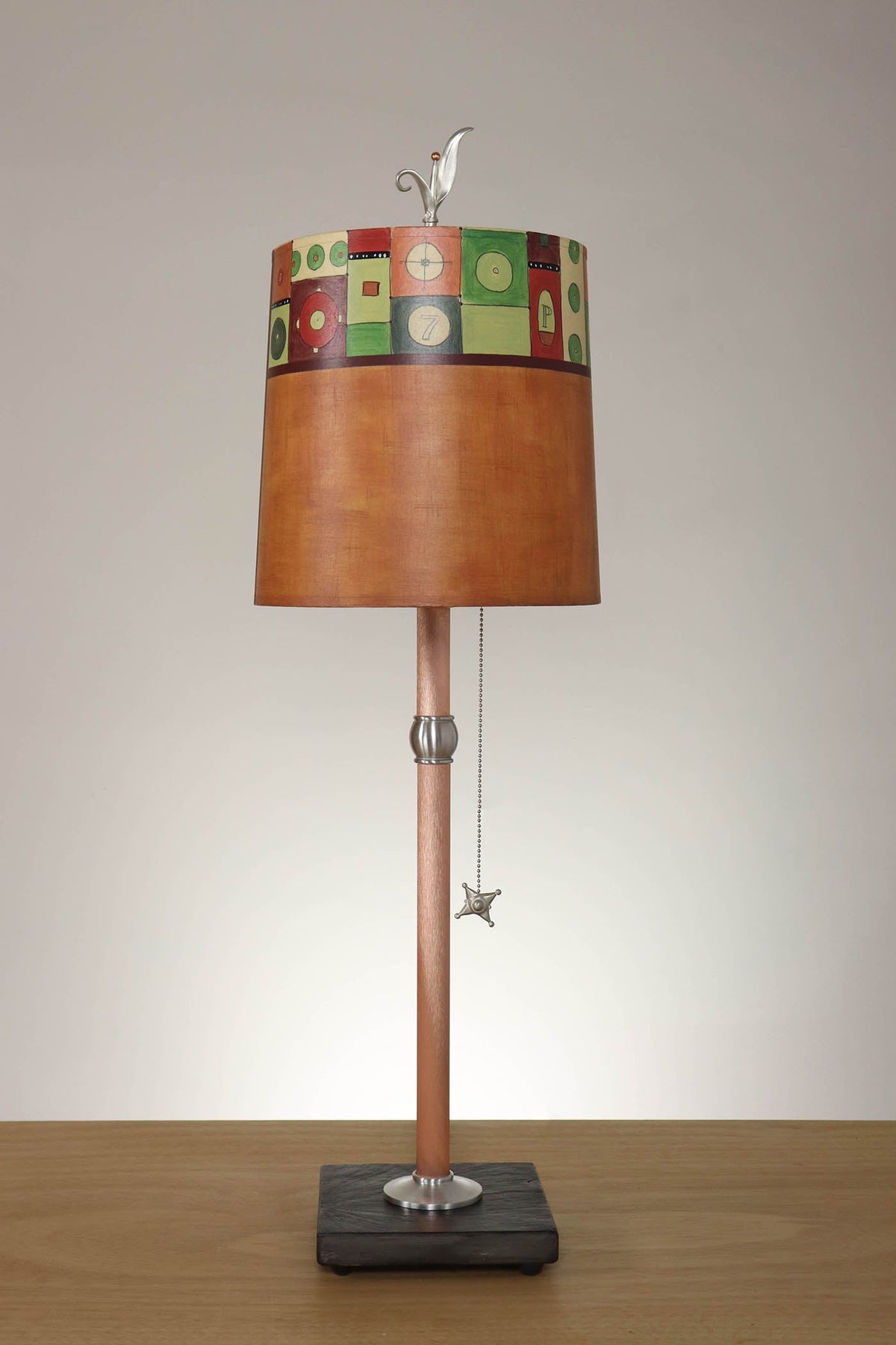 Janna Ugone &amp; Co Table Lamp Copper Table Lamp with Medium Drum Shade in Lucky Seven