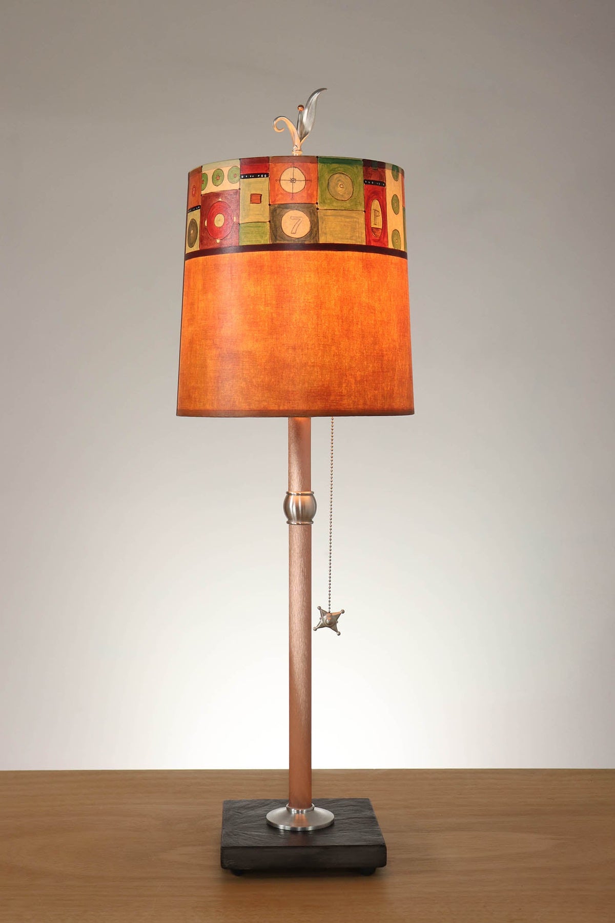 Janna Ugone &amp; Co Table Lamp Copper Table Lamp with Medium Drum Shade in Lucky Seven