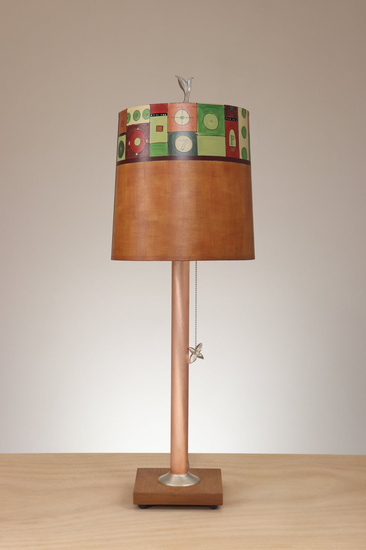 Janna Ugone &amp; Co Table Lamp Copper Table Lamp with Medium Drum Shade in Lucky Seven